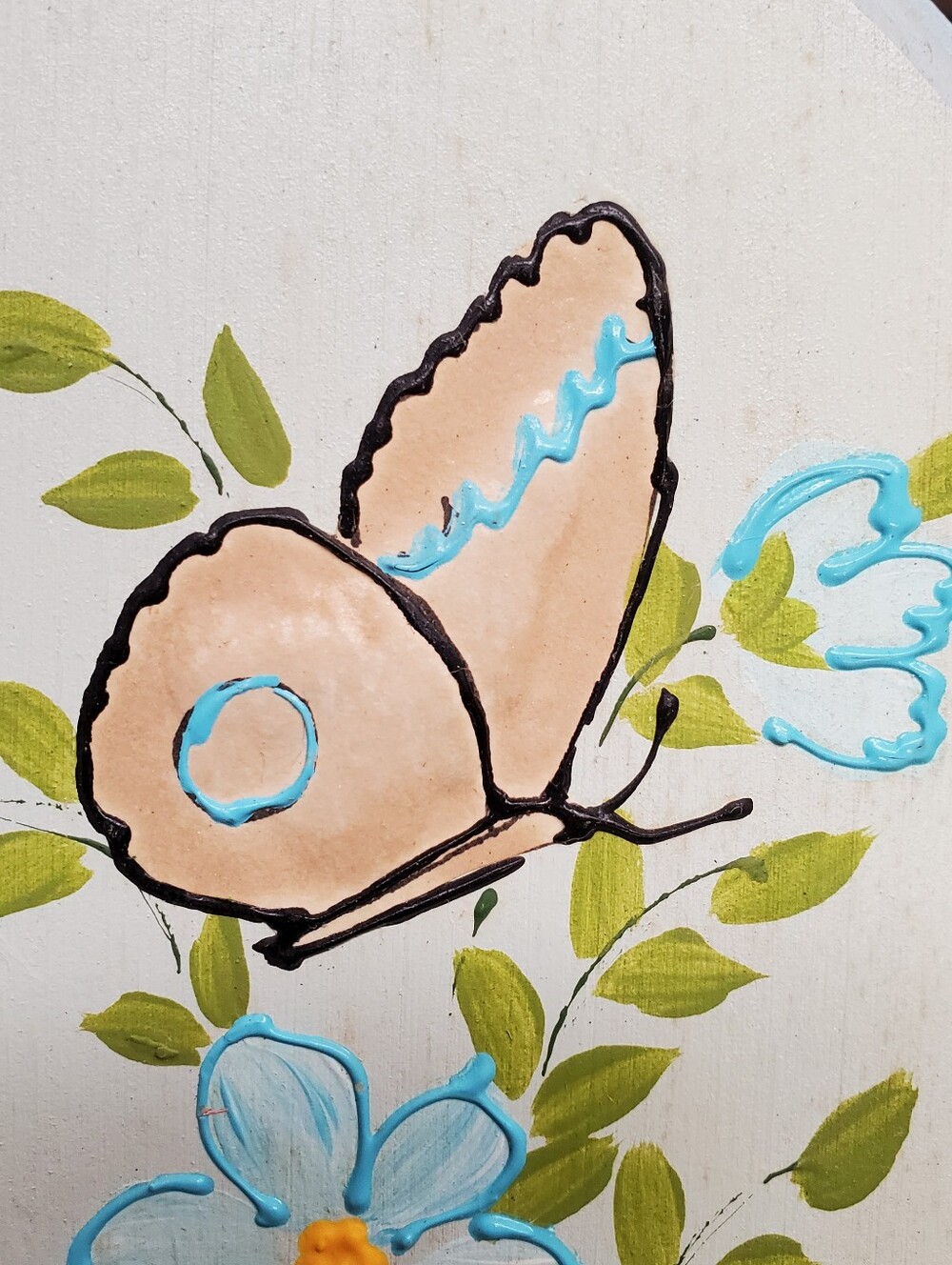 Vintage Merri-Mates 3D Hand Painted 3 pc Floral Butterfly Wooden Plaque Set - Picture 5 of 13